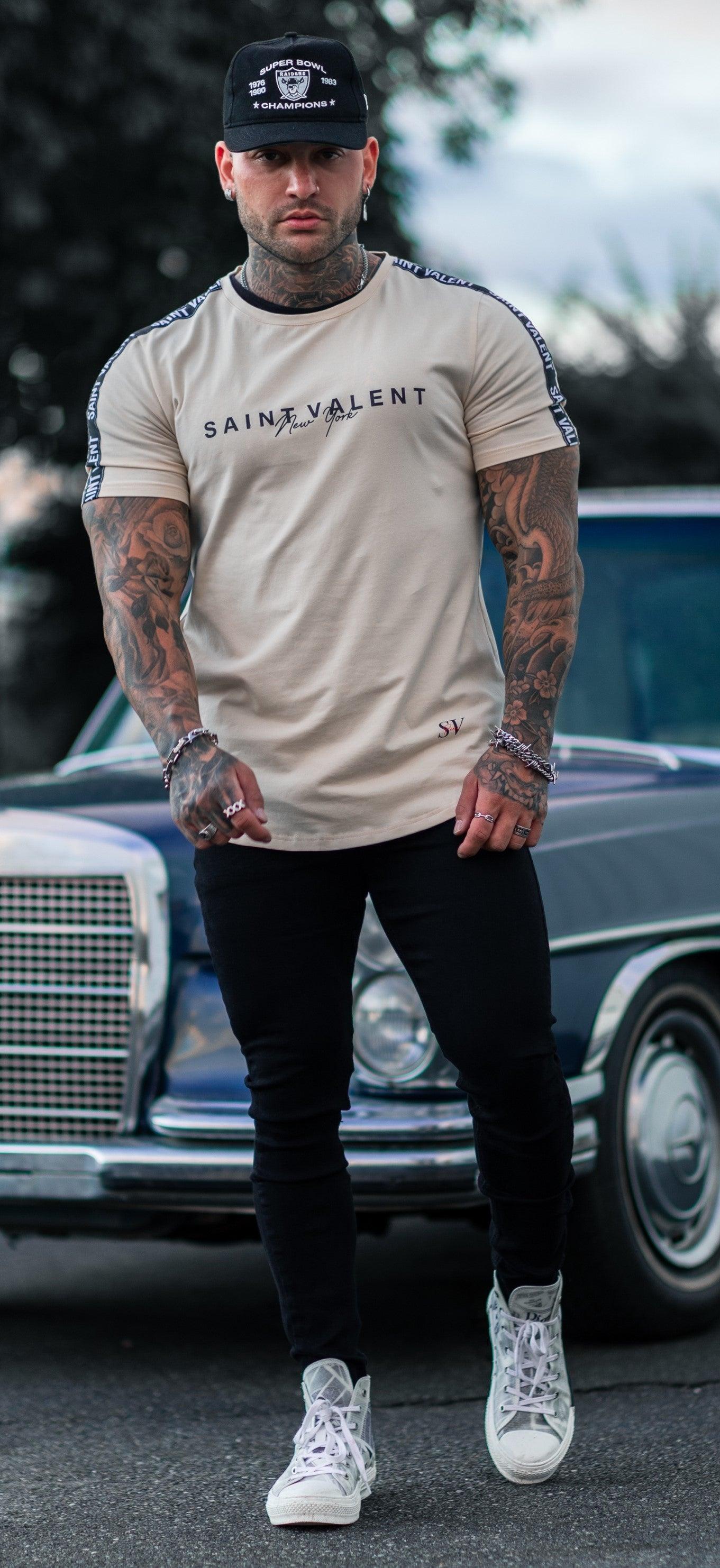 SAINT VALENT'S - NY Script Taped Beige tee - SAINT VALENT®
