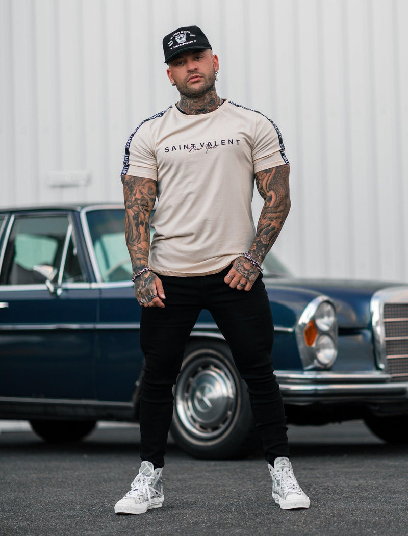 SAINT VALENT'S - NY Script Taped Beige tee - SAINT VALENT®
